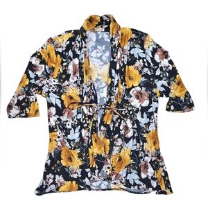 Kiyonna Floral Half Sleeve Cardigan Robe With Front Tie 4X